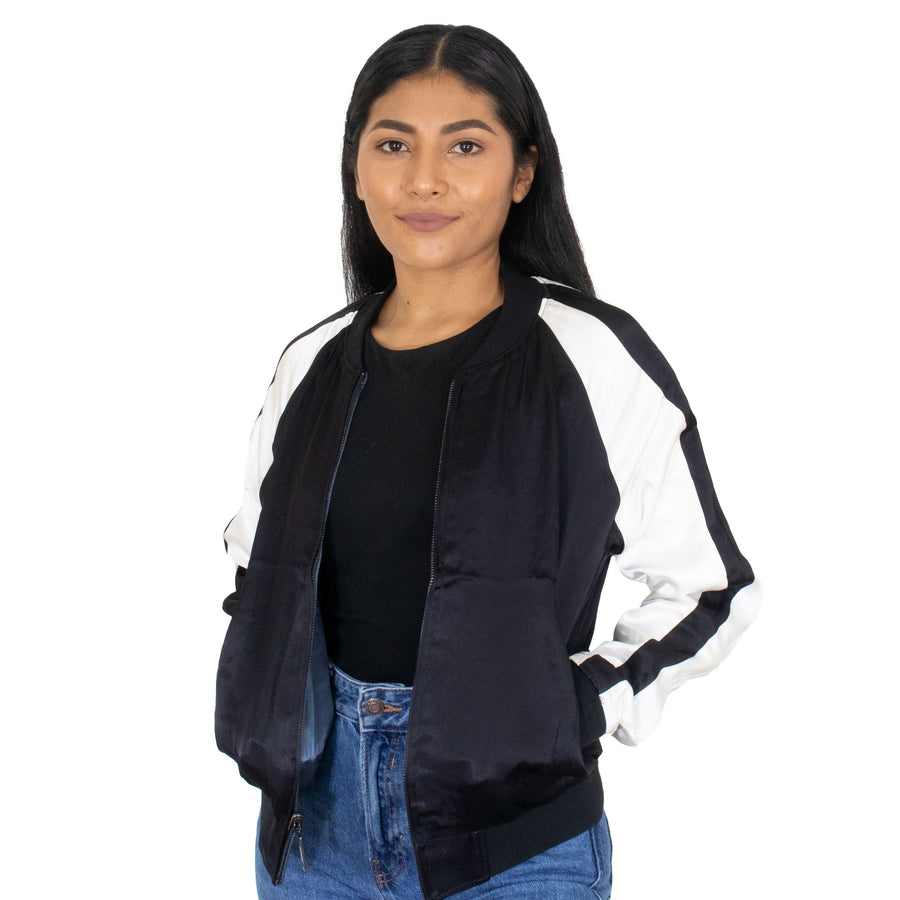 Chaqueta Bomber Doble Vista Bordado Colibri