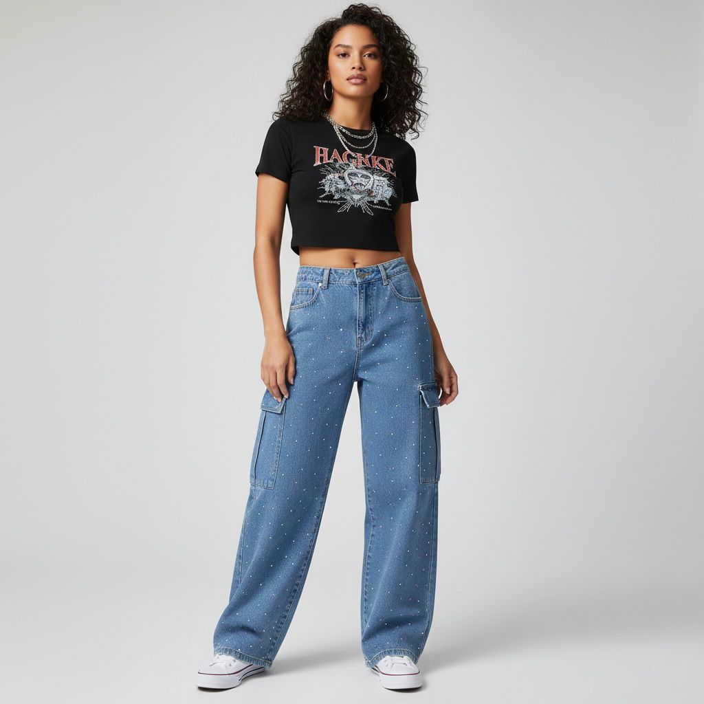 Mom Jeans Azul Cargo Mujer D639