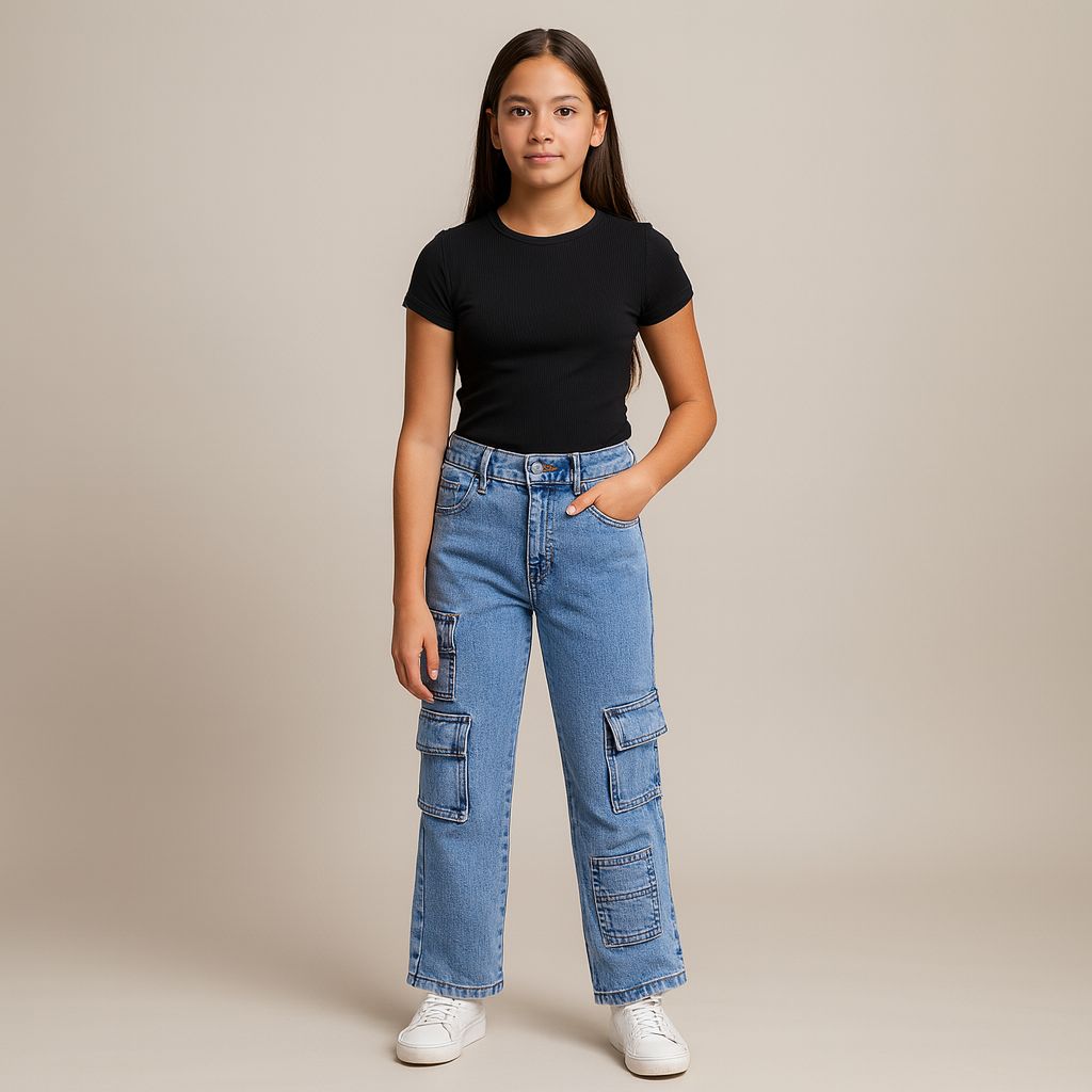Mom Jeans Azul Cargo Nna Dmq019
