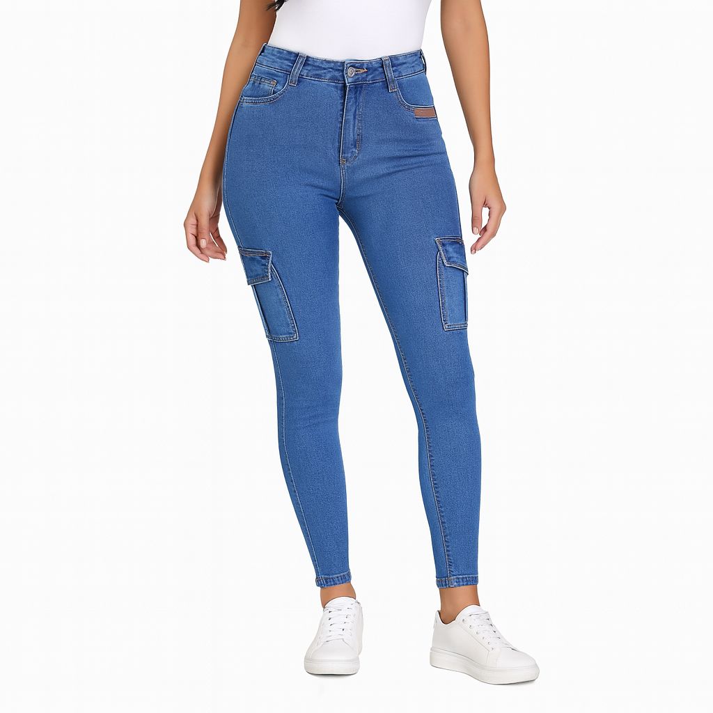 Jeans M Azul Cargo Mujer Jr24440
