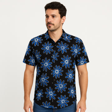 Camisa Negra Est Con Flores Cafe Hombre Km002