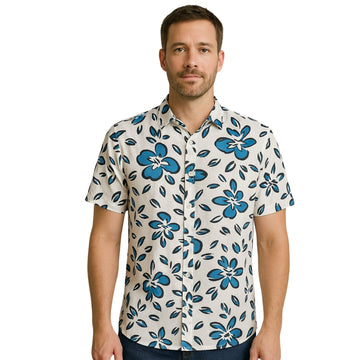 Camisa Blanca Est Con Flores Azules Hombre Km003
