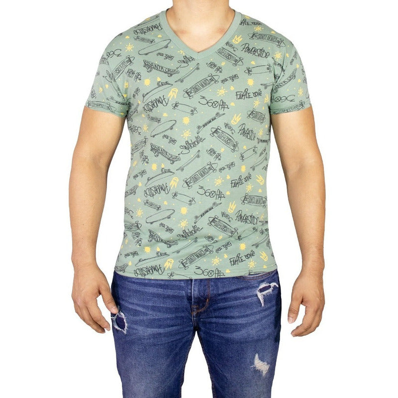 Playera Action Estampado Continuo Para Hombre