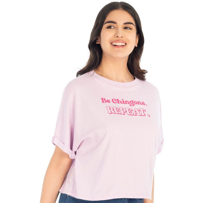 Playera Crop Top Oversize Para Mujer