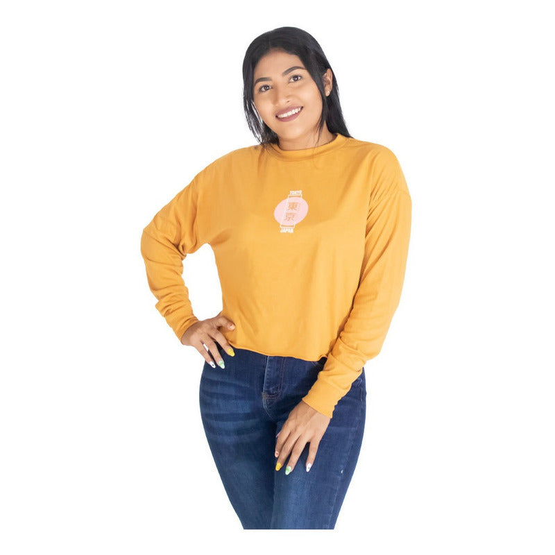 Playera Crop Manga Larga Para Mujer