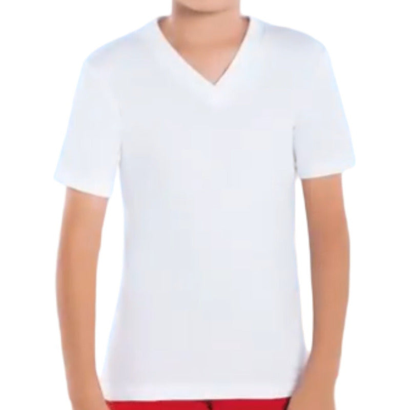 Playera Cuello V Niño Algodón Liso