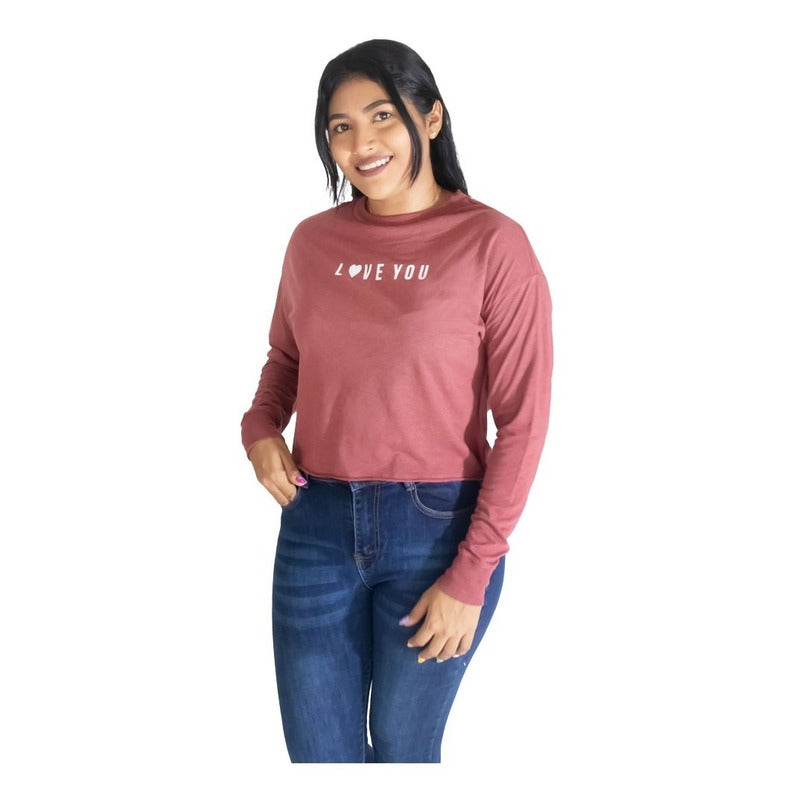 Playera Crop Manga Larga Para Mujer