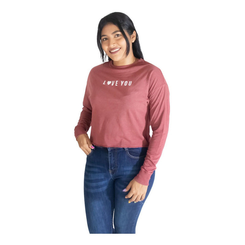 Playera Crop Manga Larga Para Mujer