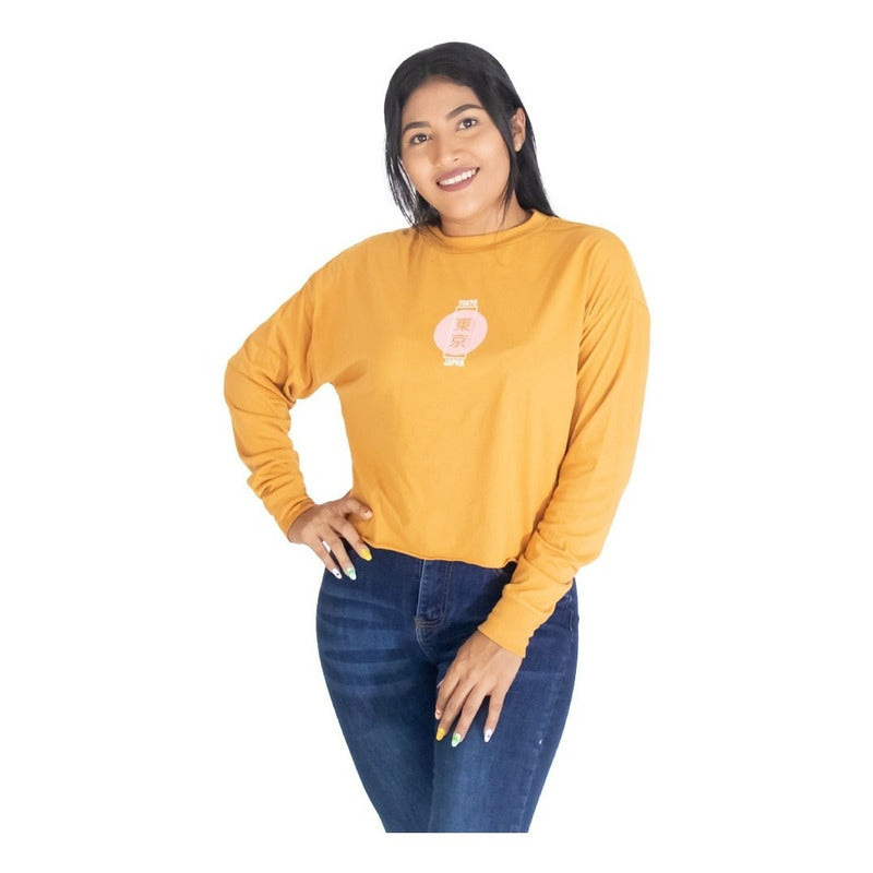 Playera Crop Manga Larga Para Mujer