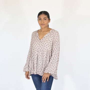 Blusa Beige Est Floreada Ml Mujer