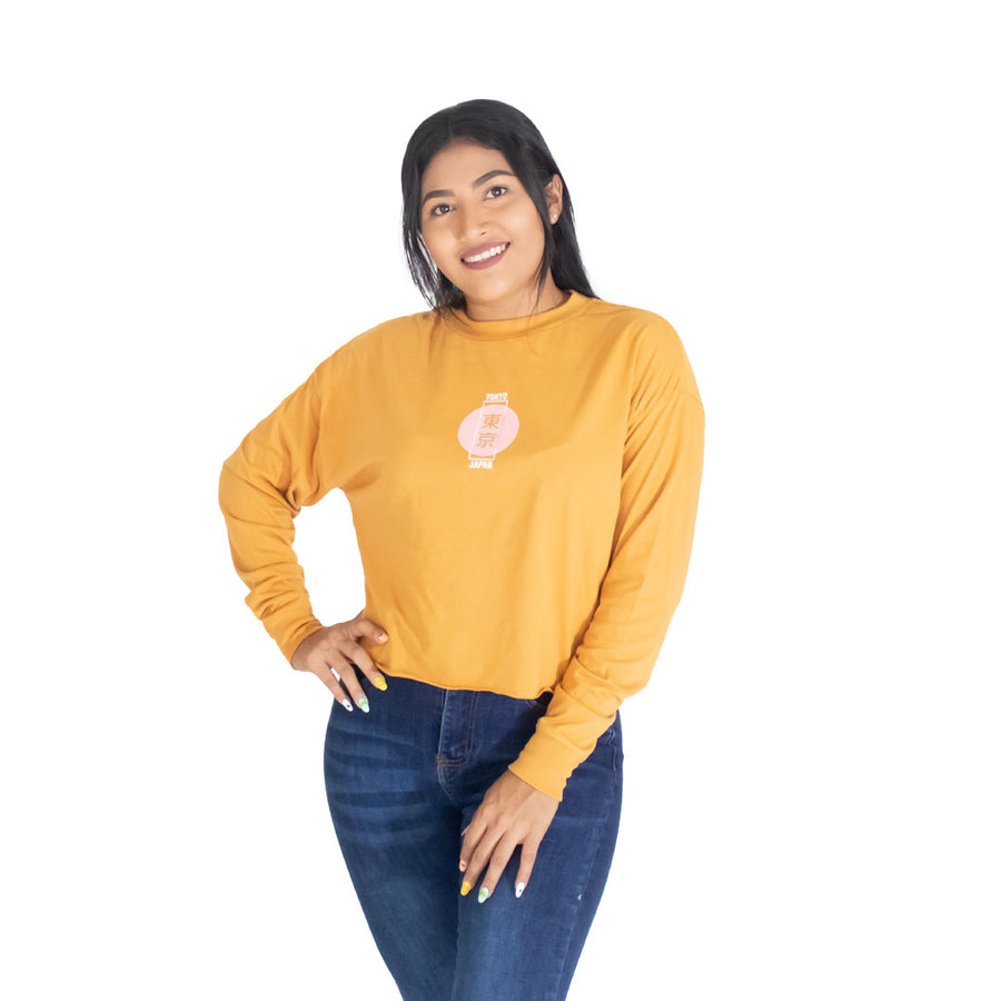 Playera Crop Manga Larga Para Mujer