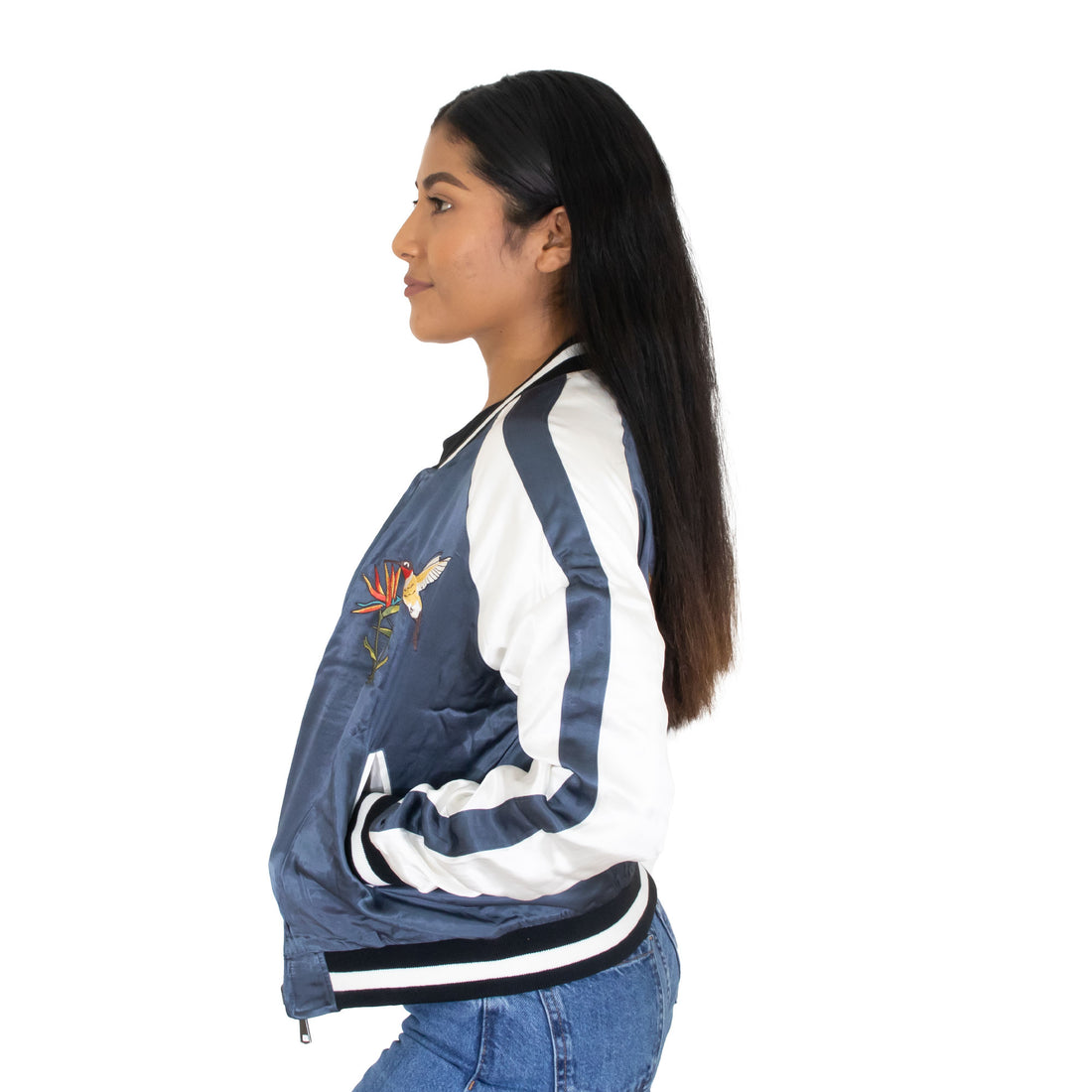 Chaqueta Bomber Doble Vista Bordado Colibri