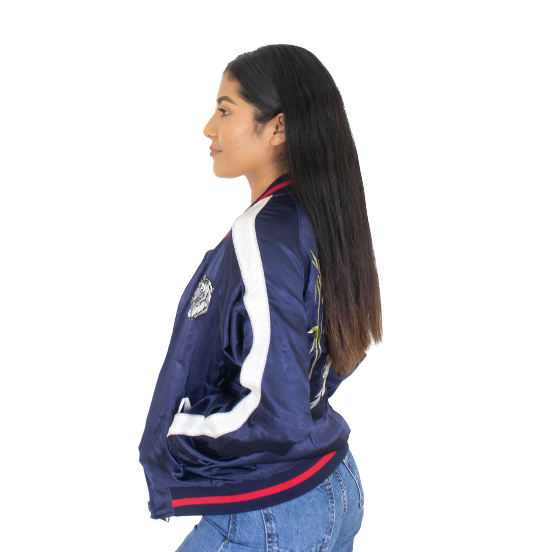 Chaqueta Bomber Doble Vista Bordado Tigre