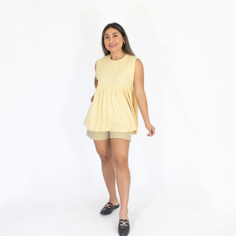 Blusa Amarillo Est Fruncido Tejido Mujer