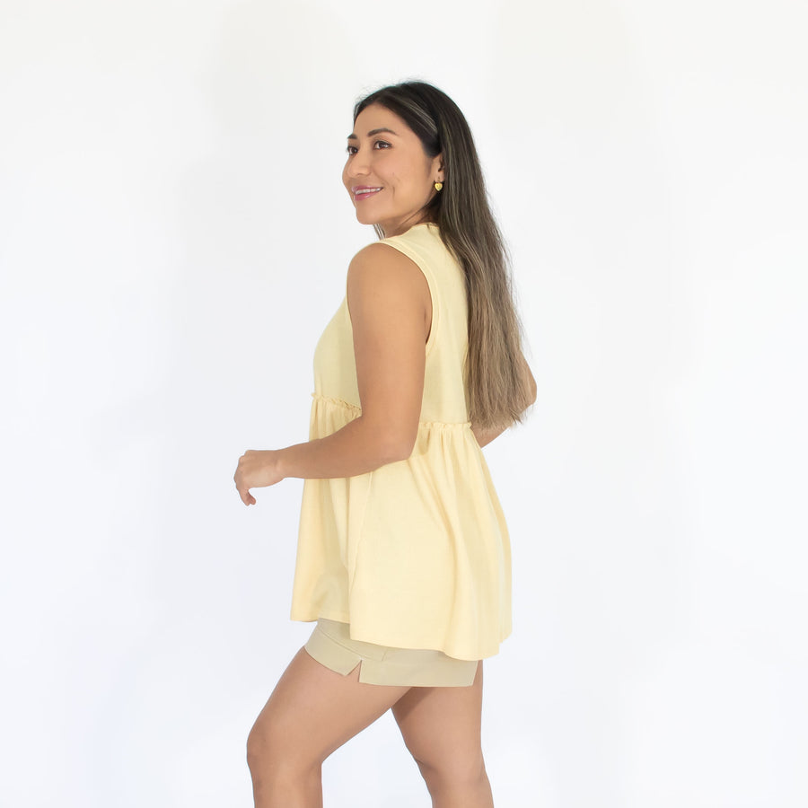 Blusa Amarillo Est Fruncido Tejido Mujer