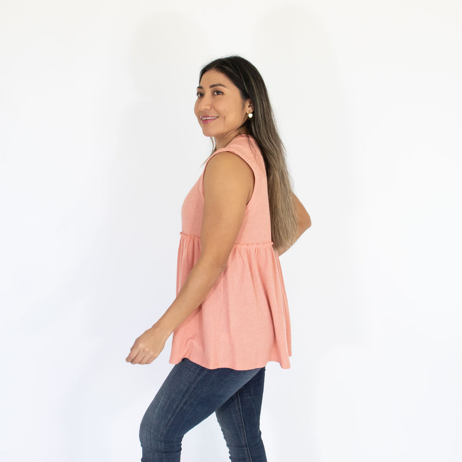 Blusa Rosa Est Fruncido Tejido Mujer