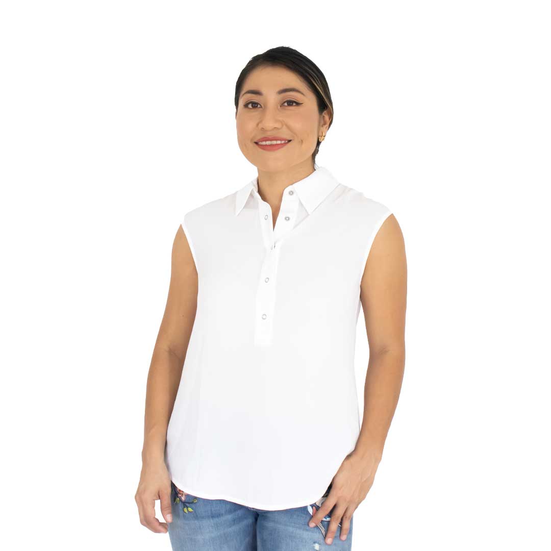 Blusa Sin Manga Blanca Botones